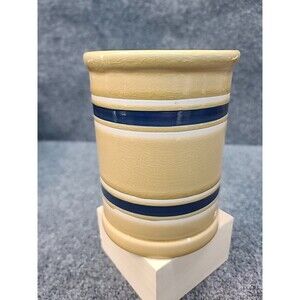 Vintage Park Designs Yellow Ware Crock Vase 4.5"x6" – Blue Stripe Stoneware